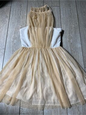 Pins & Needles Gold and White Strapless Tulle Fit & Flare Dress